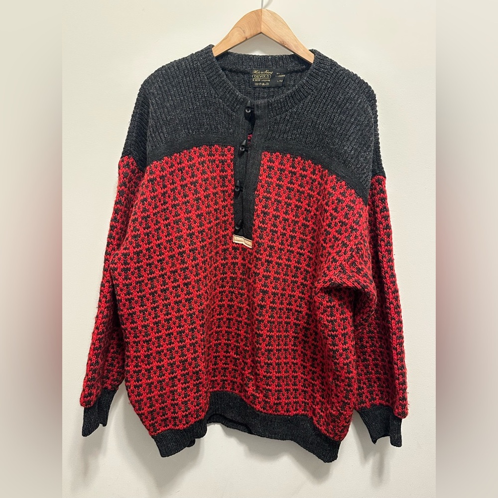 Vintage Red Norwegian Devold Knitted Wool Sweater Jumper Pullover Men’s Large